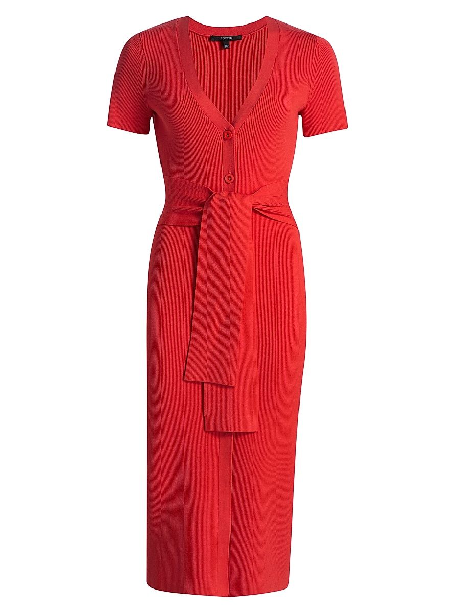 Women's Agnes Rib-Knit Midi-Dress - Tomato - Size Large