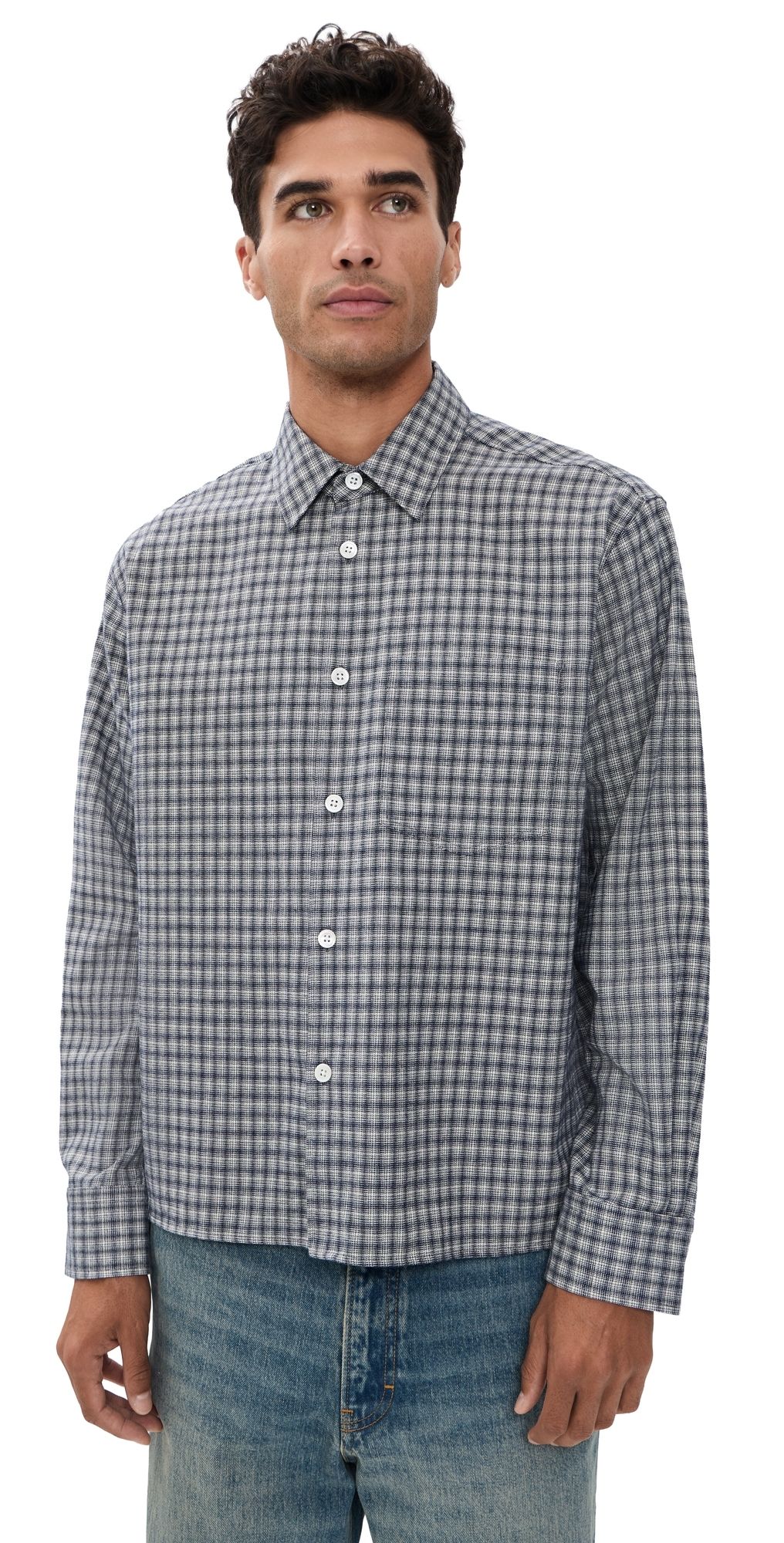 Jeanerica Juan Button Down Shirt Blue Flannel Check L