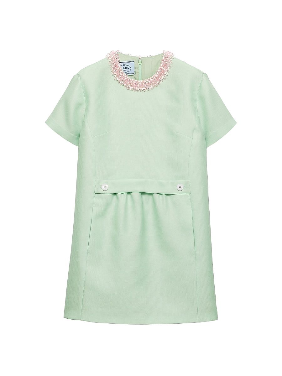 Women's Embroidered Slubbed Gazar Dress - Green - Size 8