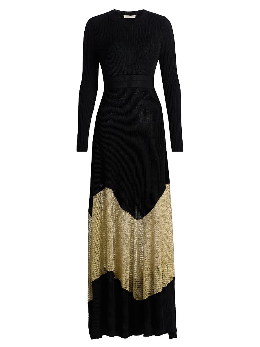 Women's Roanne Rib-Knit Wool-Cashmere Maxi Dress - Gold Noir - Size Large