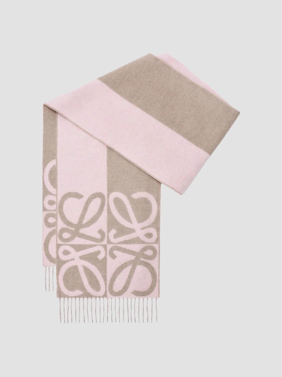 LOEWE Women's Two-Tone Anagram Wool-Cashmere Scarf - Light Pink Beige
