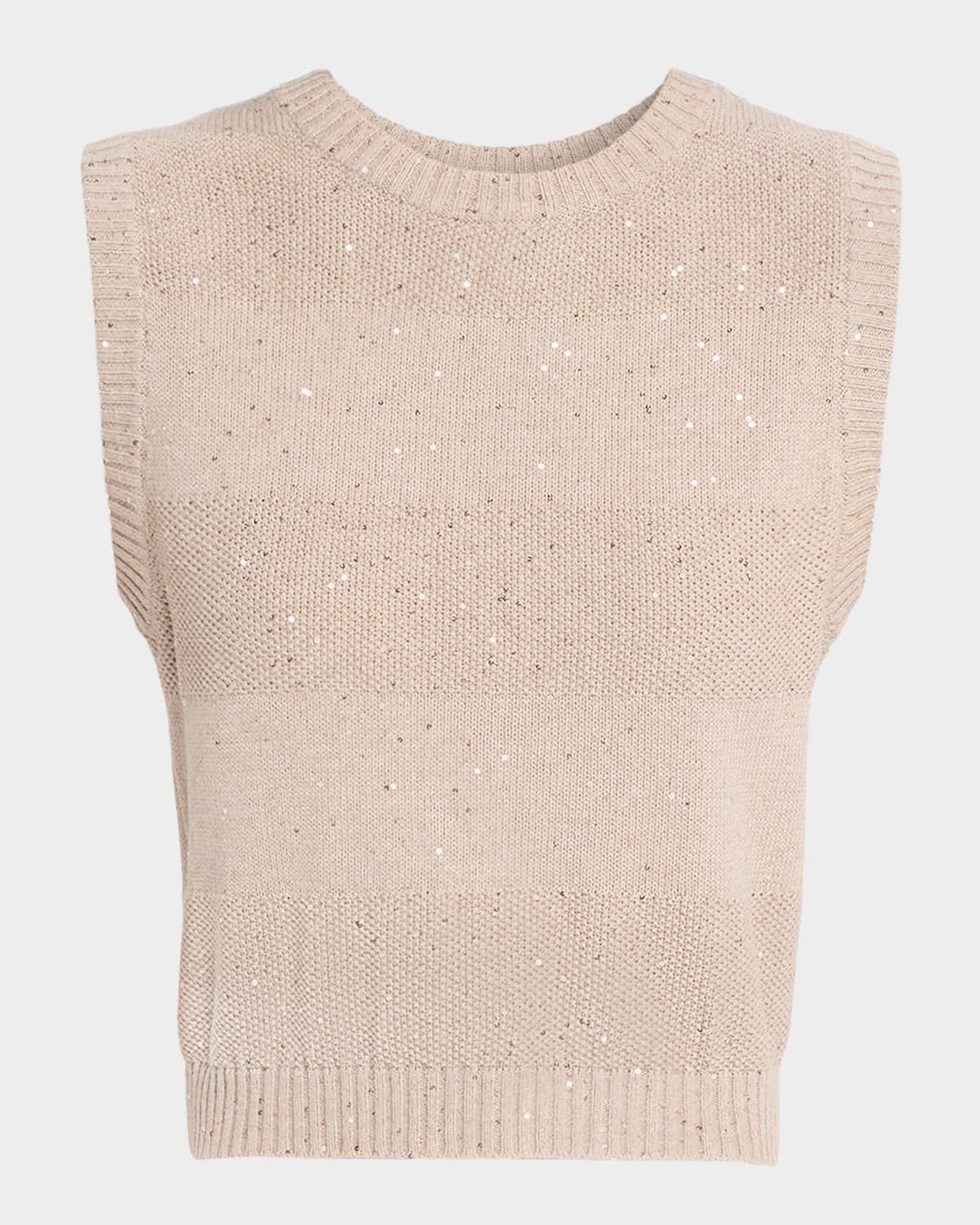 Paillette Cotton-Linen Knit Sleeveless Sweater