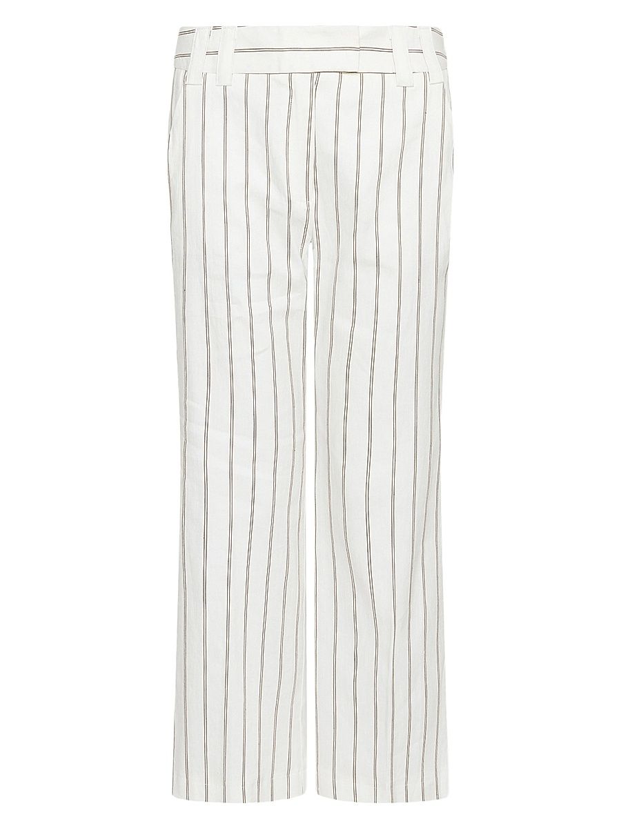 Women's Flared Linen and Cotton Trousers - White - Size 0