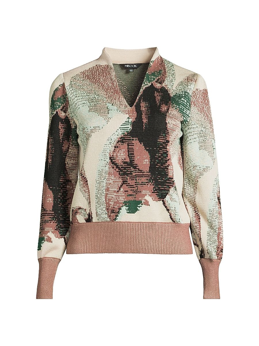 Women's Abstract Jacquard Soft Knit Sweater - Dk Ivy Umber Biscotti - Size XXL