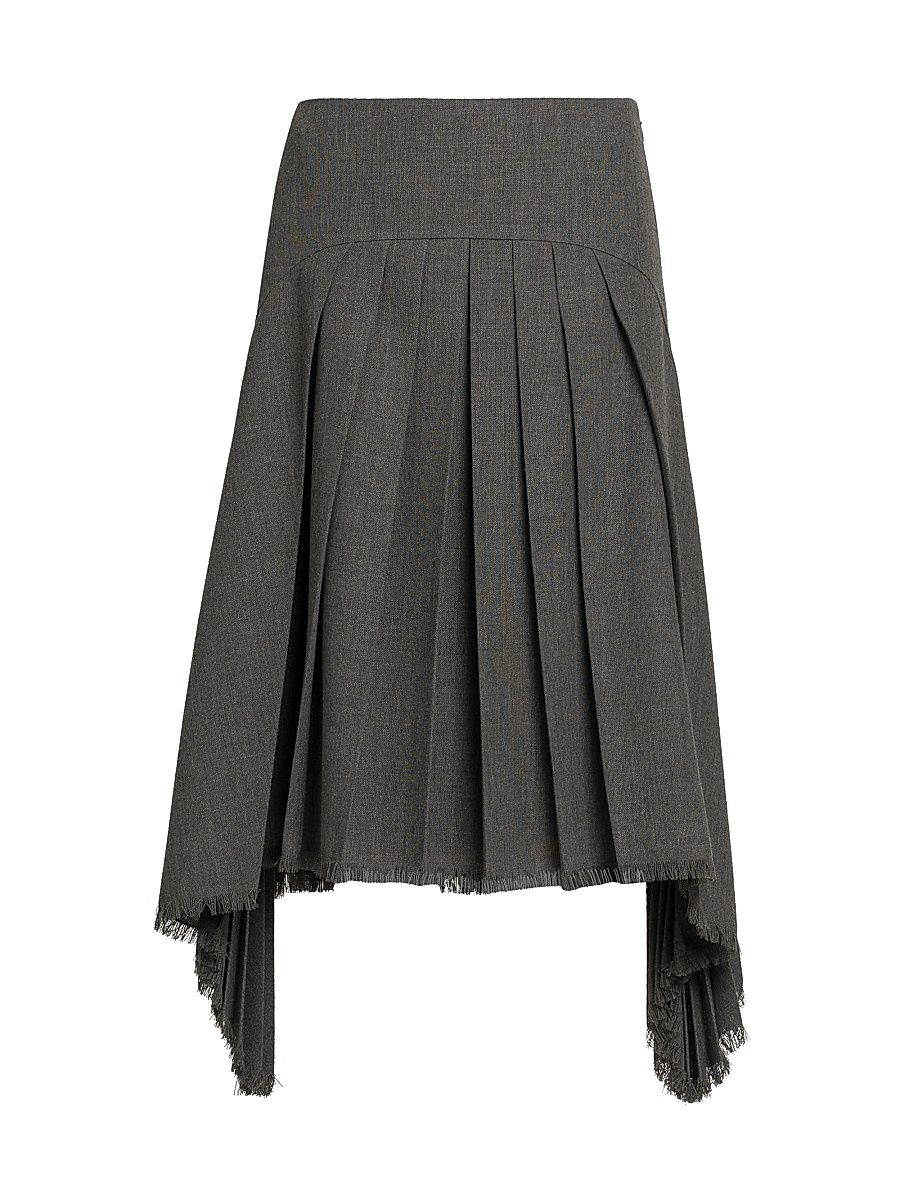 Women's Wool Asymmetric Pleated Midi-Skirt - Volcanic Glass - Size 8
