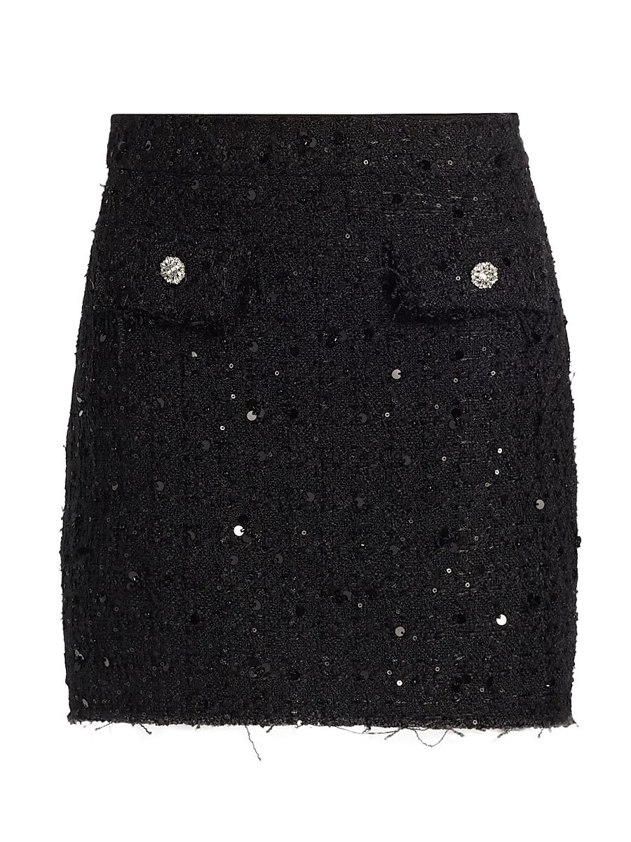 Women's Ava Sequined Tweed Slim-Fit Miniskirt - Black - Size 12