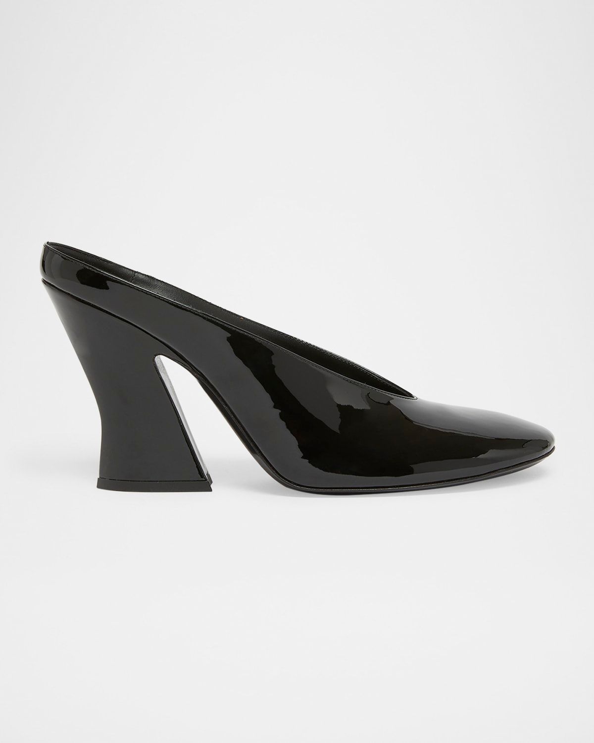 Patent Leather Sculpted Block-Heel Mules