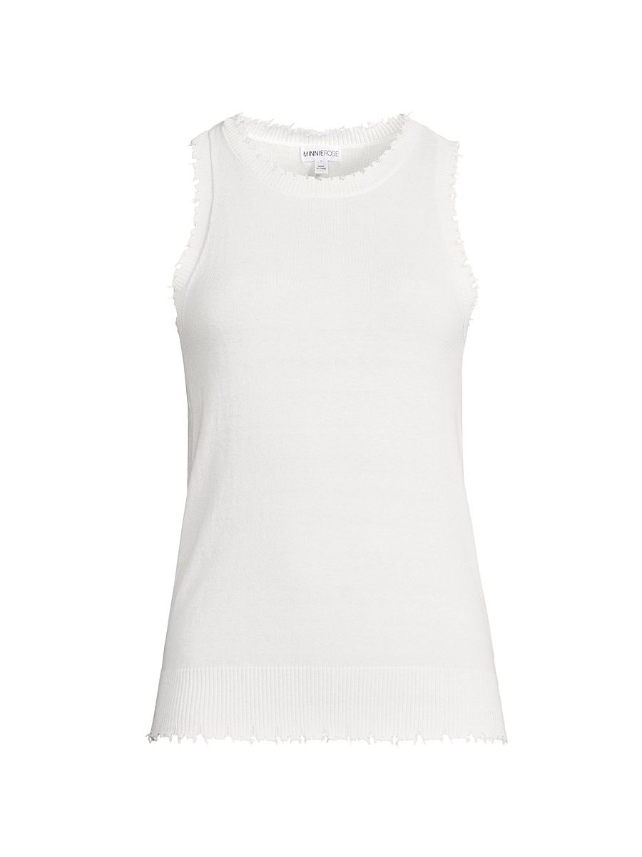 Women's Frayed Tank Top - White - Size Medium