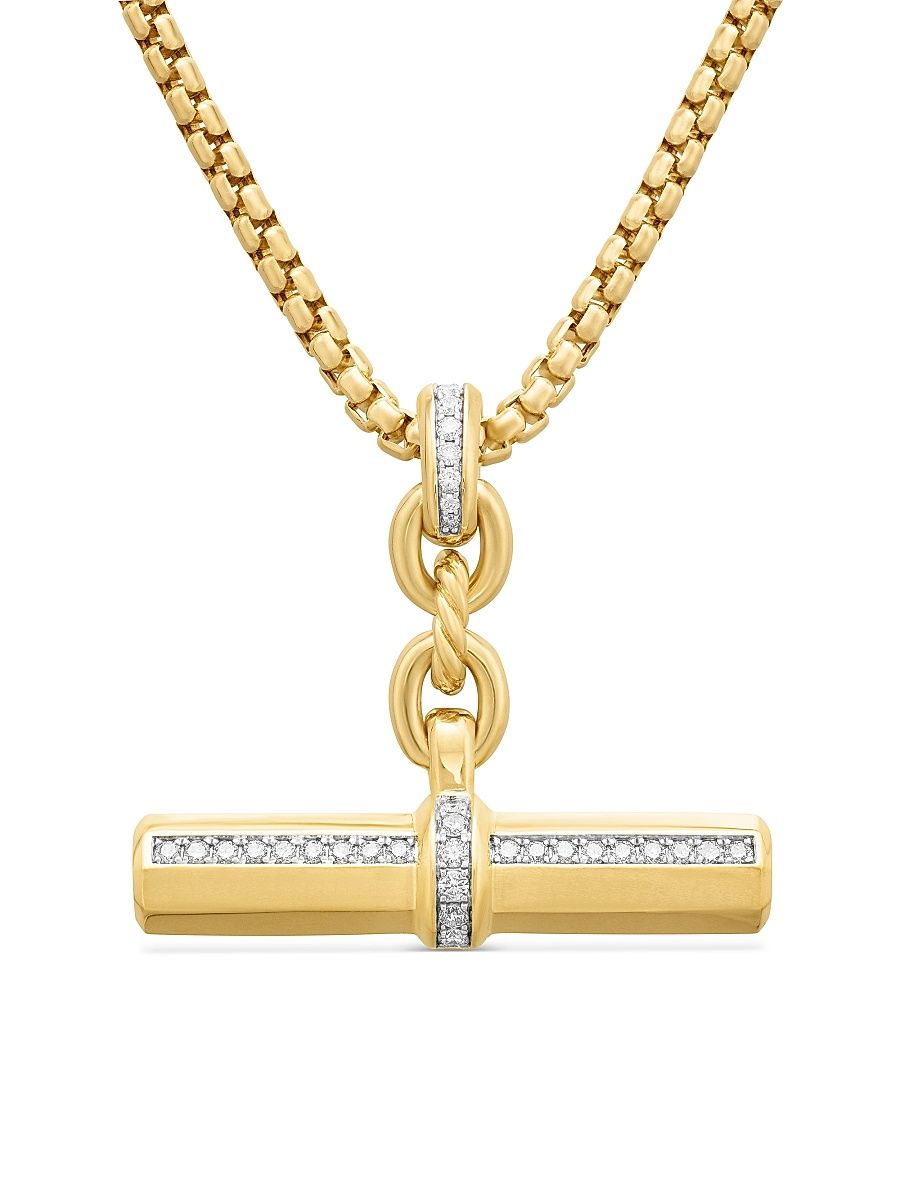 Women's Lexington E/W Barrel Pendant in 18K Yellow Gold with Diamonds, 32mm - Diamond