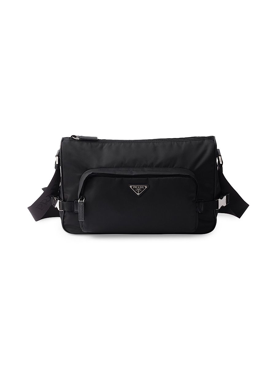 Men's Re-Nylon and Saffiano Leather Shoulder Bag - Black