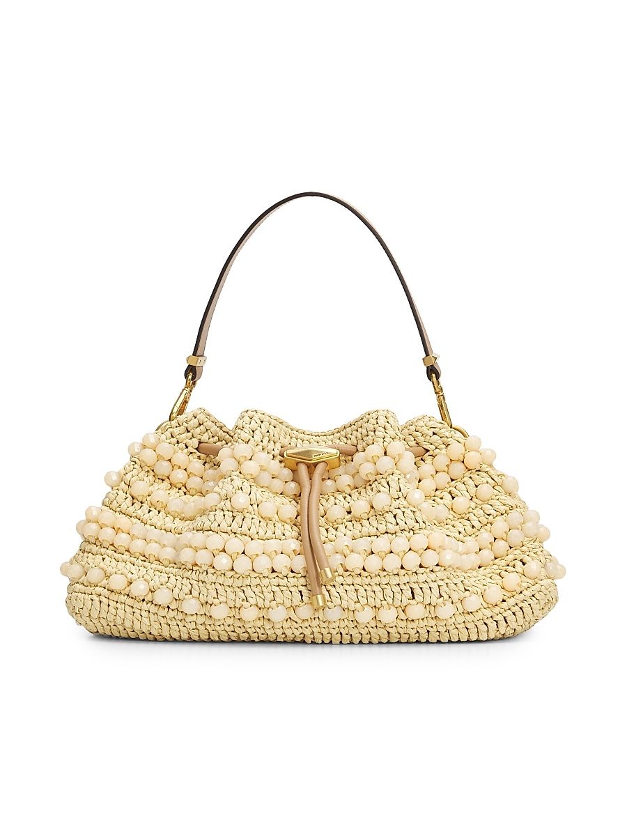 Women's Riviera Bon Bon Beaded Raffia Shoulder Bag - Natural