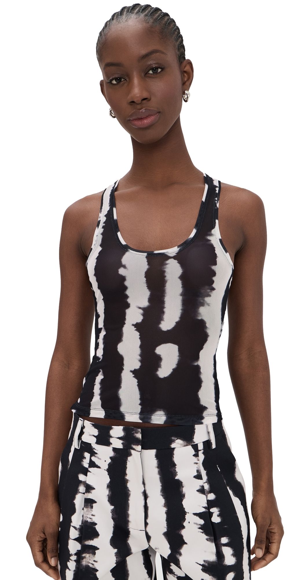 AKNVAS Loni Tie Dye Mesh Tank Black White S
