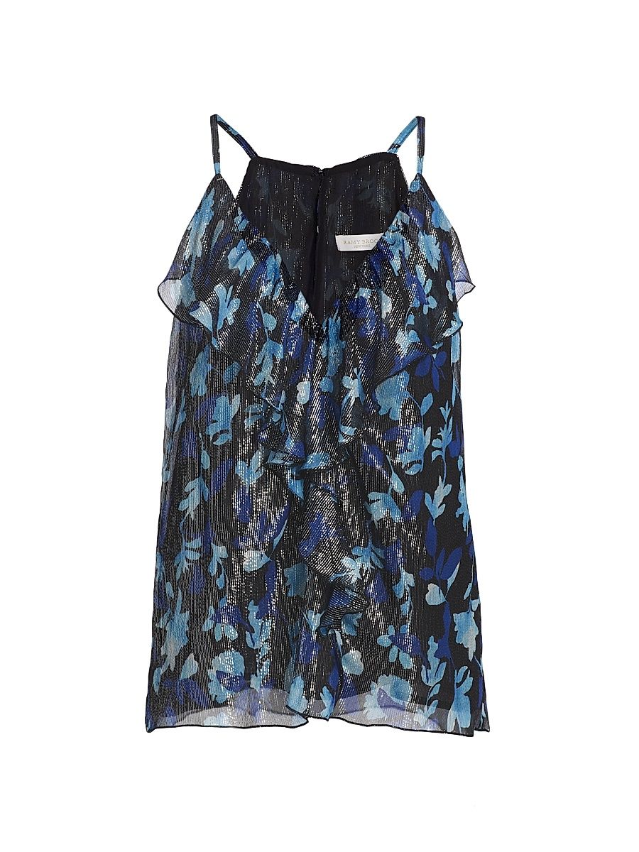 Women's Rosemarie Floral Metallic Silk Sleeveless Top - Dream Blue Twilight - Size Medium