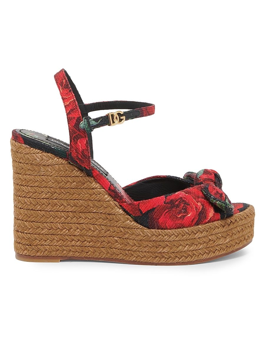 Women's Floral Espadrille Wedge Sandals - Size 9