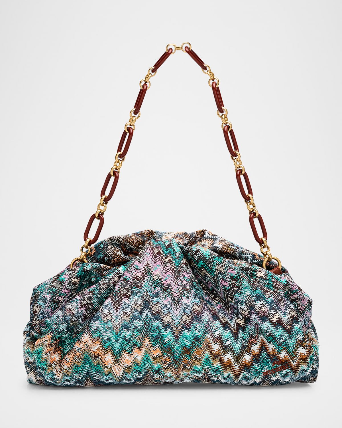 Ruched Zigzag Canvas Pouch Bag