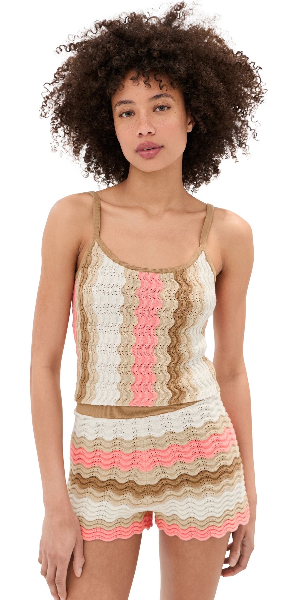 LE BOP Jeselle Wavy Stripe Tank Top Pink Stripe L