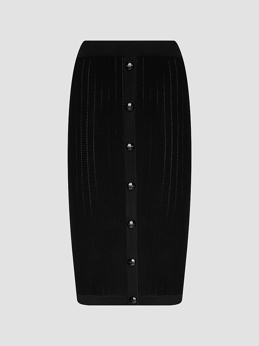 Women's Melania Pointelle-Knit Midi Skirt - Black - Size XL