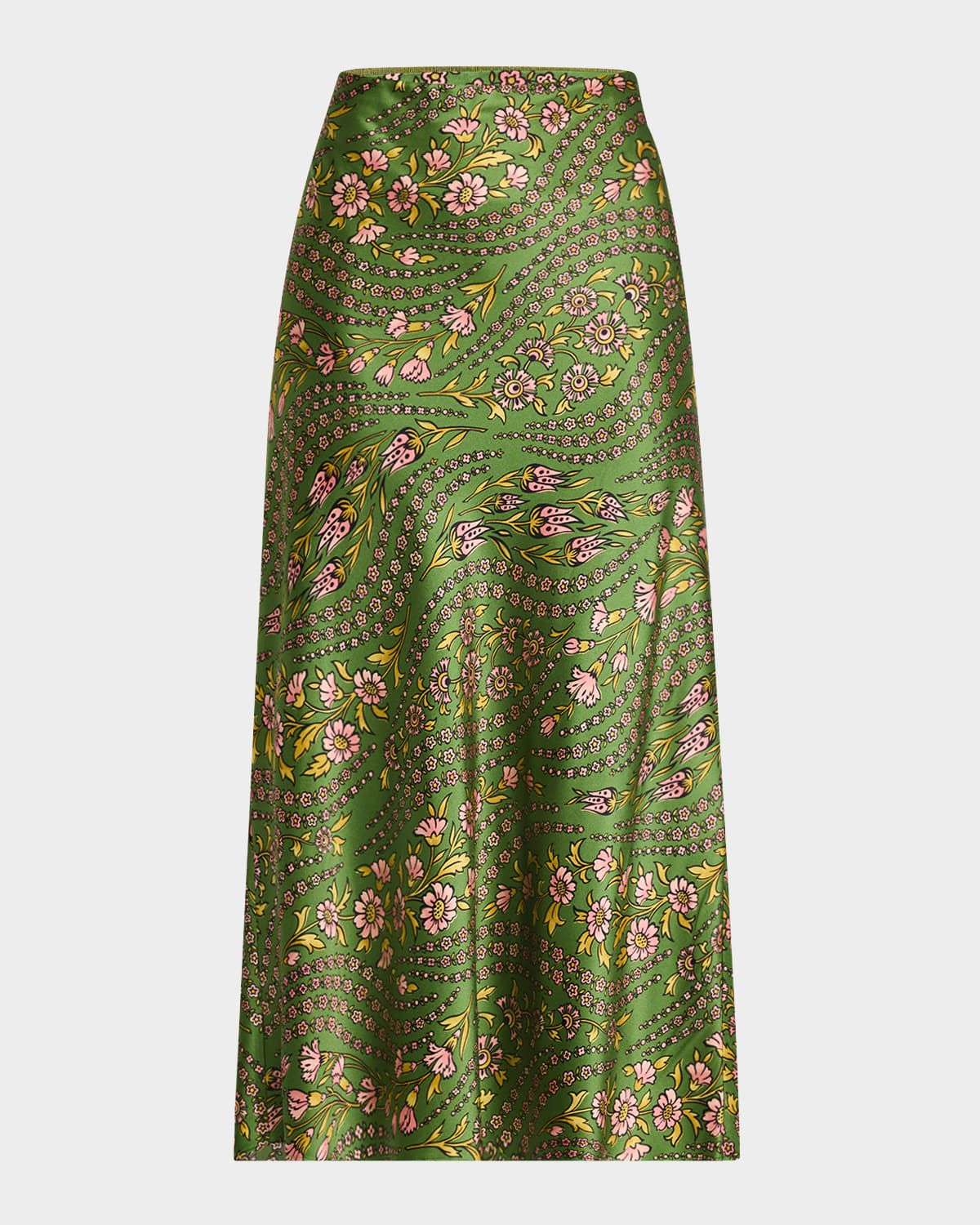 Clover Floral Silk Slip Skirt