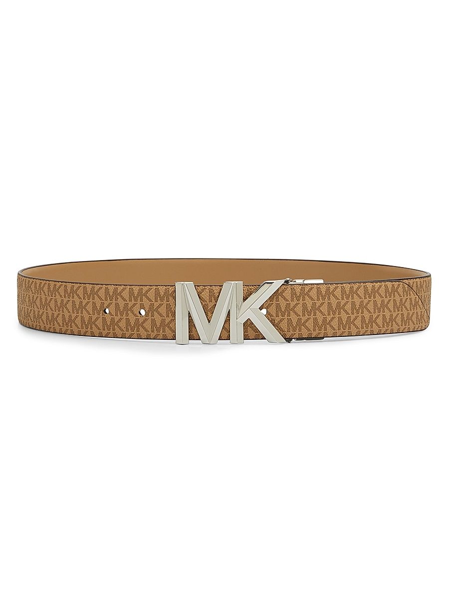 Women's MK Logo Reversible Monogram Leather Belt - Beige - Size XS