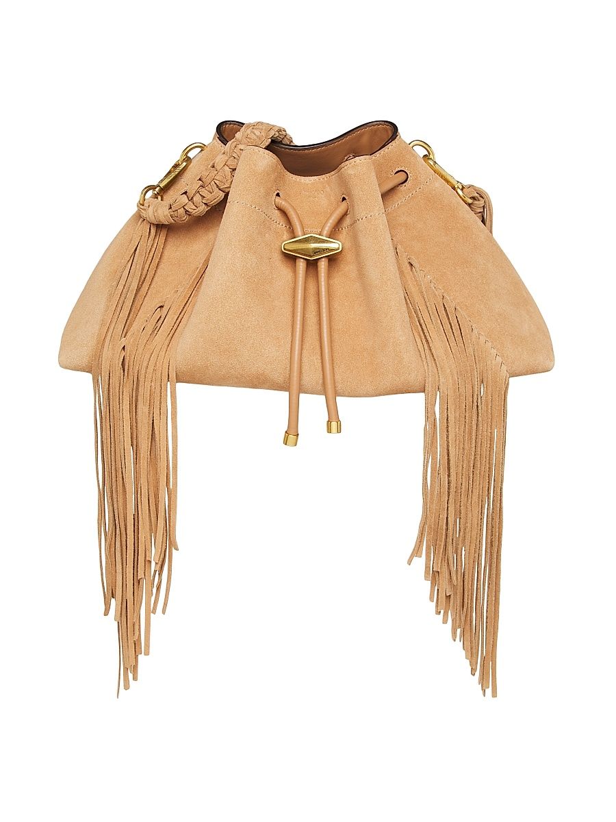 Women's Bon Bon Fringe-Trim Suede Shoulder Bag - Toffee Gold