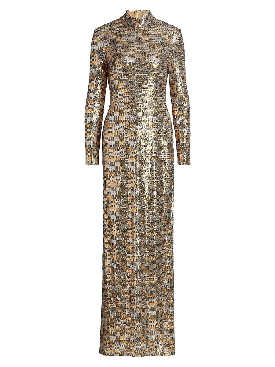 Women's Bauhaus Mesh Sequin Turtleneck Maxi Dress - Size 12