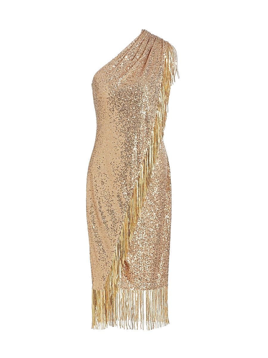 Women's Fringe-Trim Sequined Cocktail Dress - Gold - Size 6