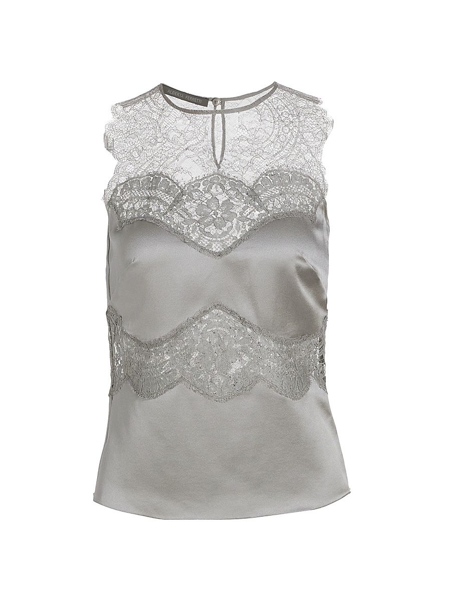 Women's Satin & Lace Pullover Tank - Grey - Size 2