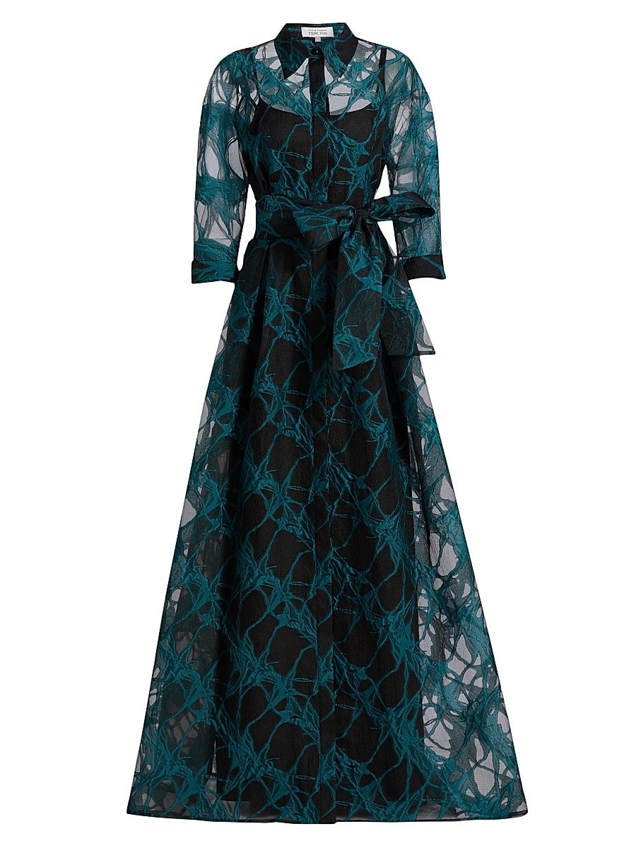 Women's Web Organza Shirtwaist Gown - Black Teal - Size 16