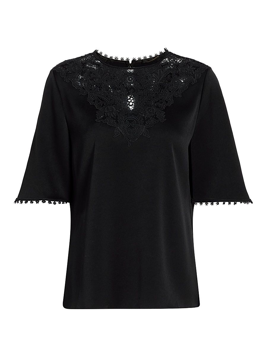 Women's Frankie Lace Satin-Back Crepe Blouse - Black - Size XL