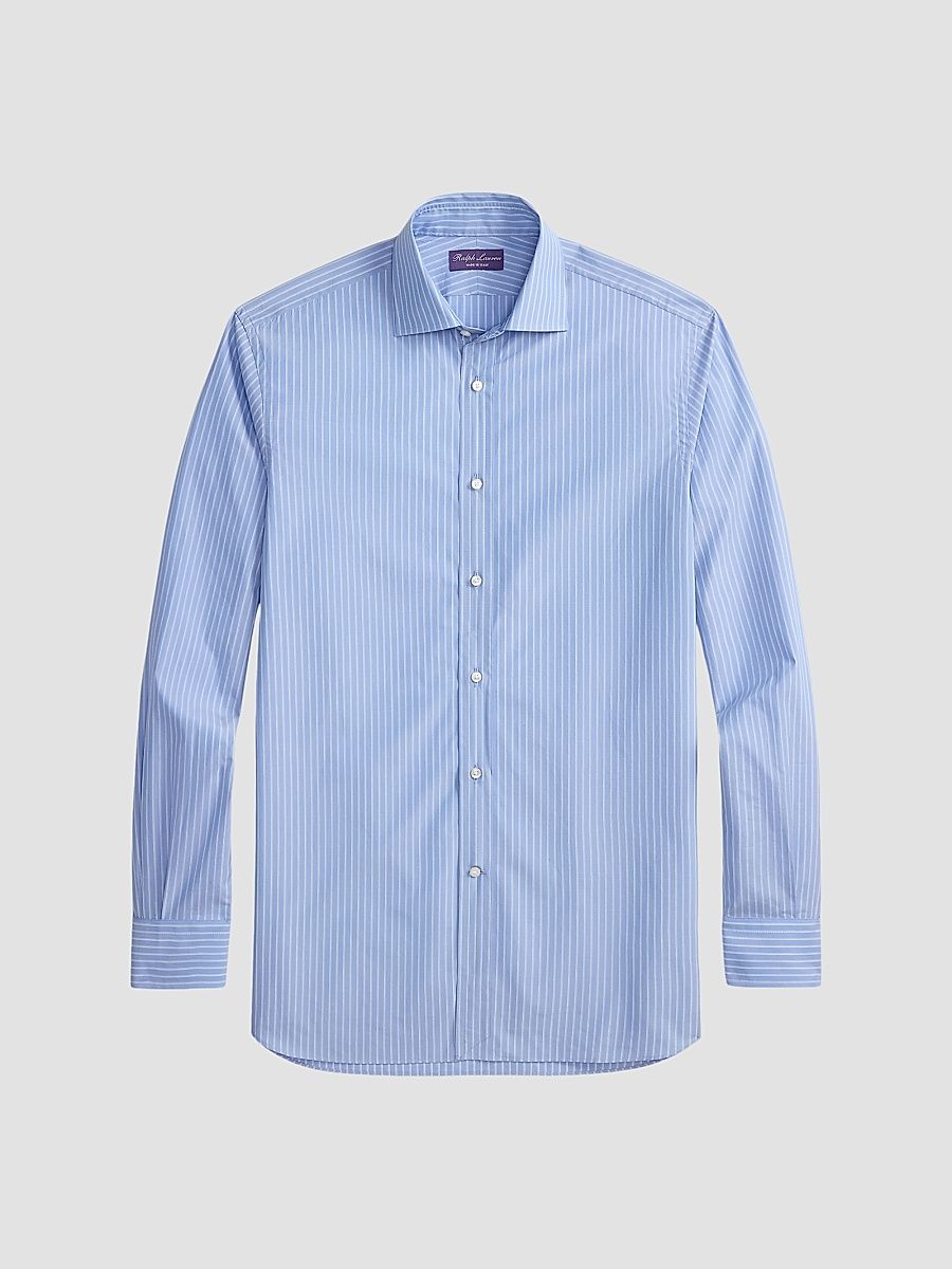 Men's Aston Striped Cotton Long-Sleeve Dress Shirt - Blue - Size 18