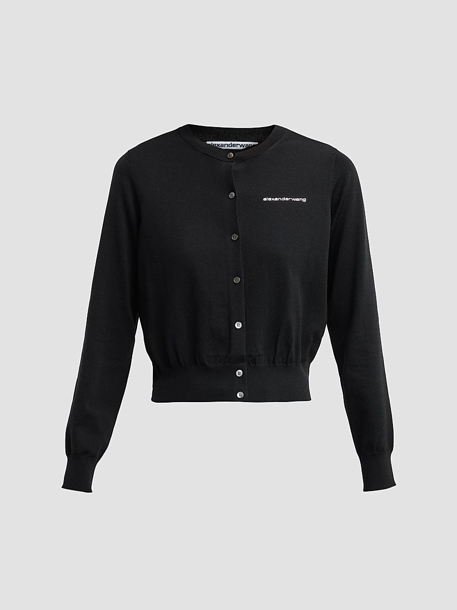 Women's Hotfix Logo Crewneck Cardigan - Black - Size Large