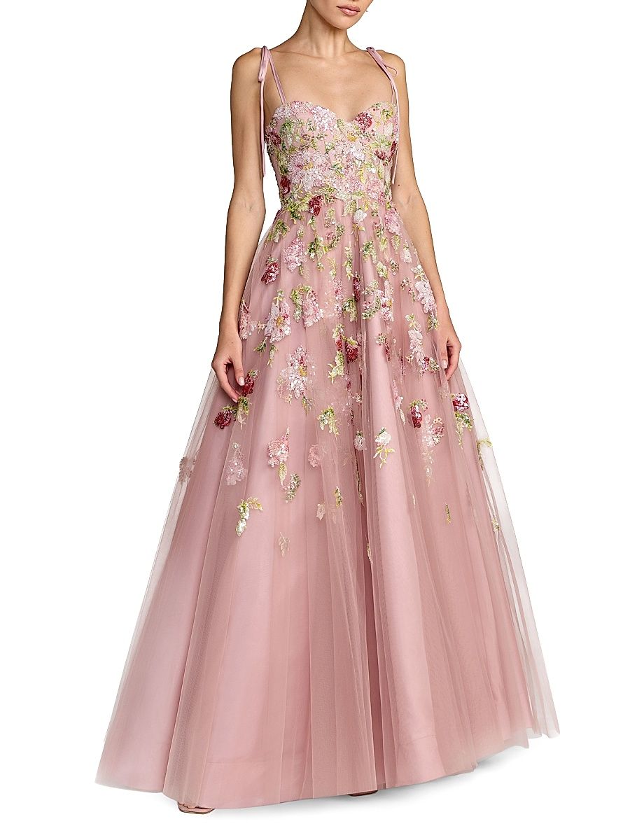 Women's Floral Seqiun Ribbon Gown - Mocha - Size 14
