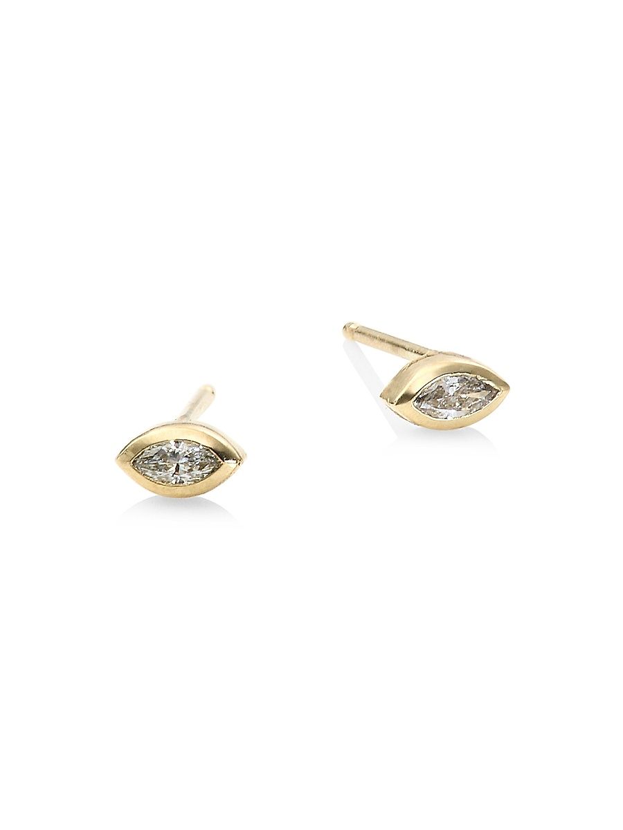 Women's Marquise Diamond & 14K Yellow Stud Earrings - Yellow Gold