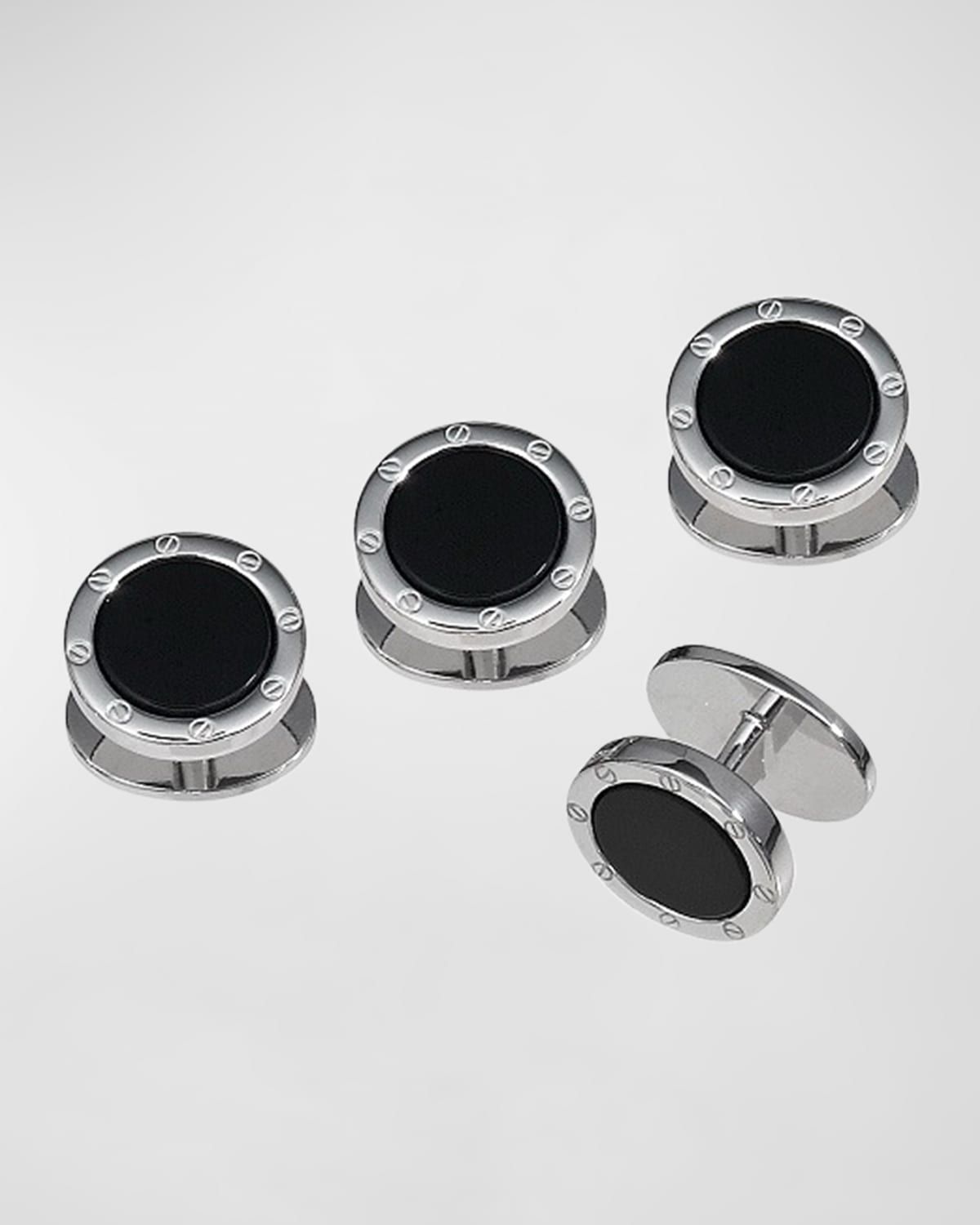 Men & apos;s Round Black Onyx Screw Shirt Studs