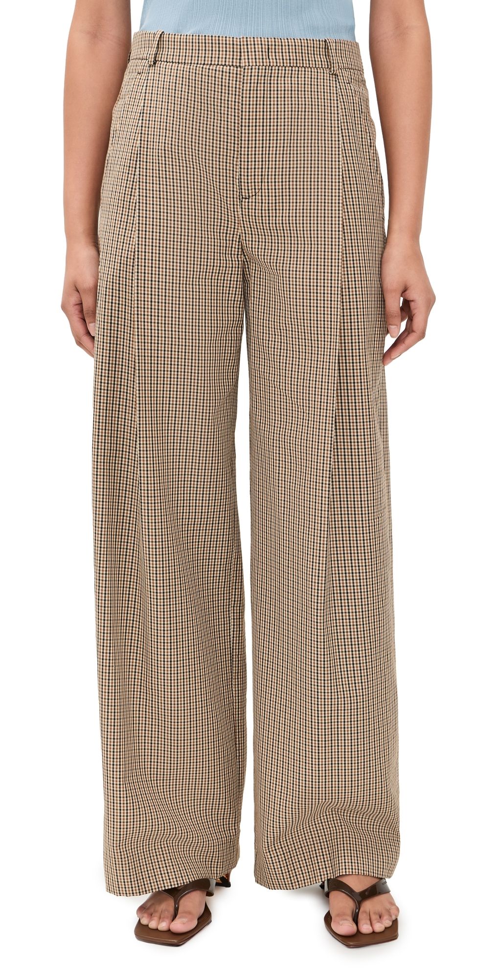 Vince Camille Wide Leg Trousers Lt Wheatstone Check 12