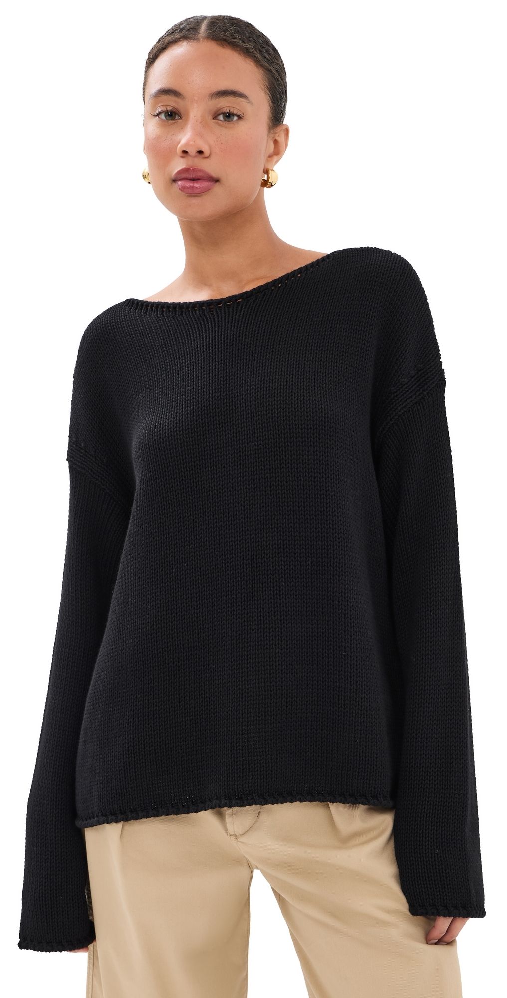 Another Tomorrow Draped Knit Sweater Black L
