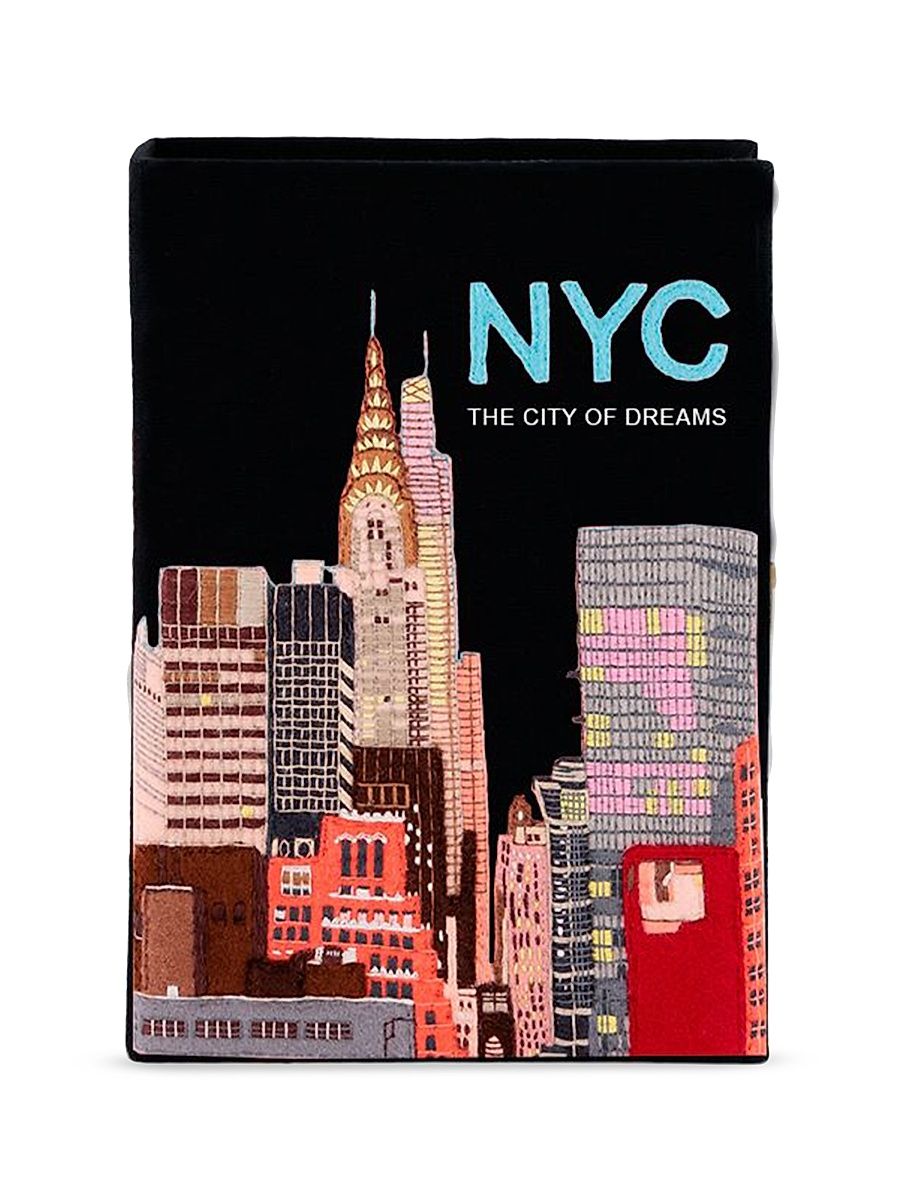 Women's NYC The City Of Dreams Embroidered Book Clutch - Black