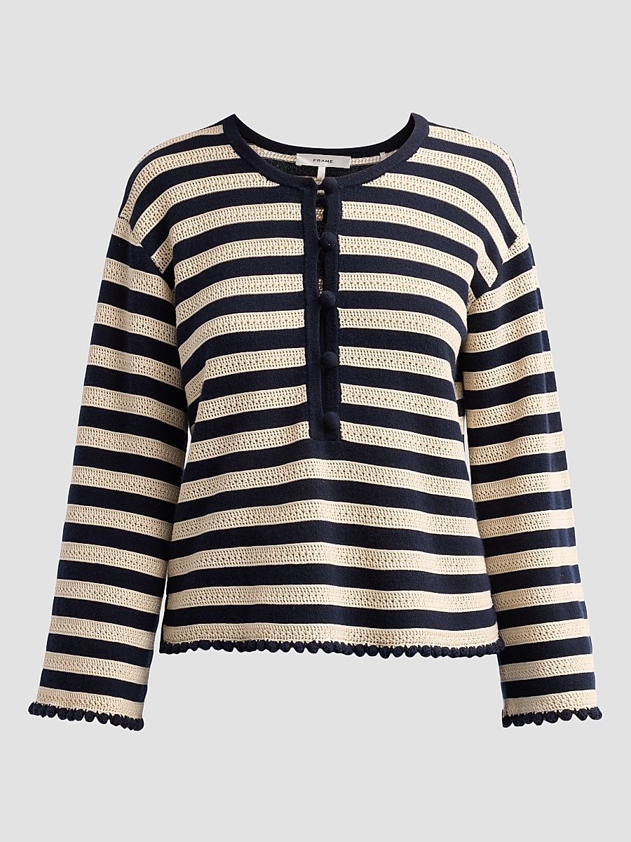 Women's The Easy Captain Striped Cotton-Cashmere Sweater - Cream Multi - Size XL