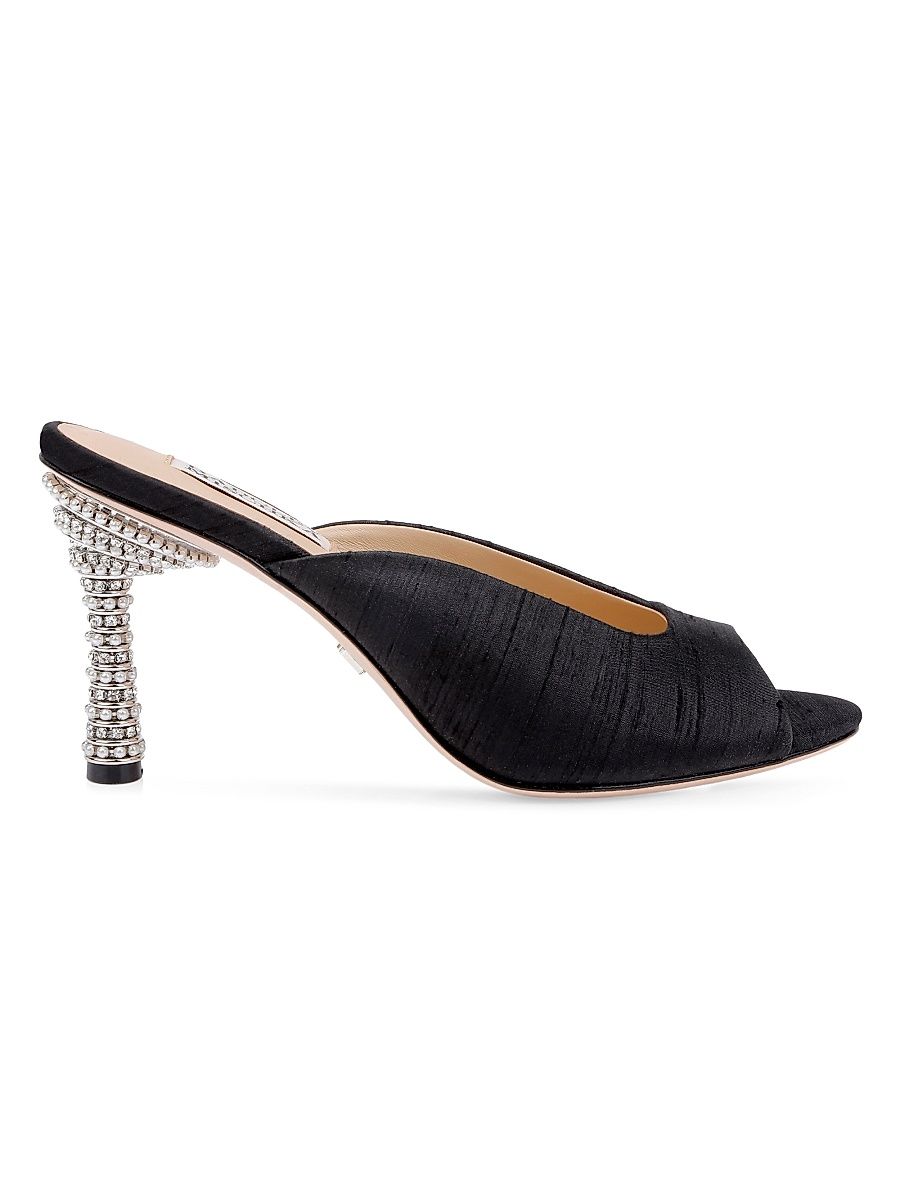 Women's Oakdale 85MM Embellished Heel Silk Sandals - Black Silk - Size 10