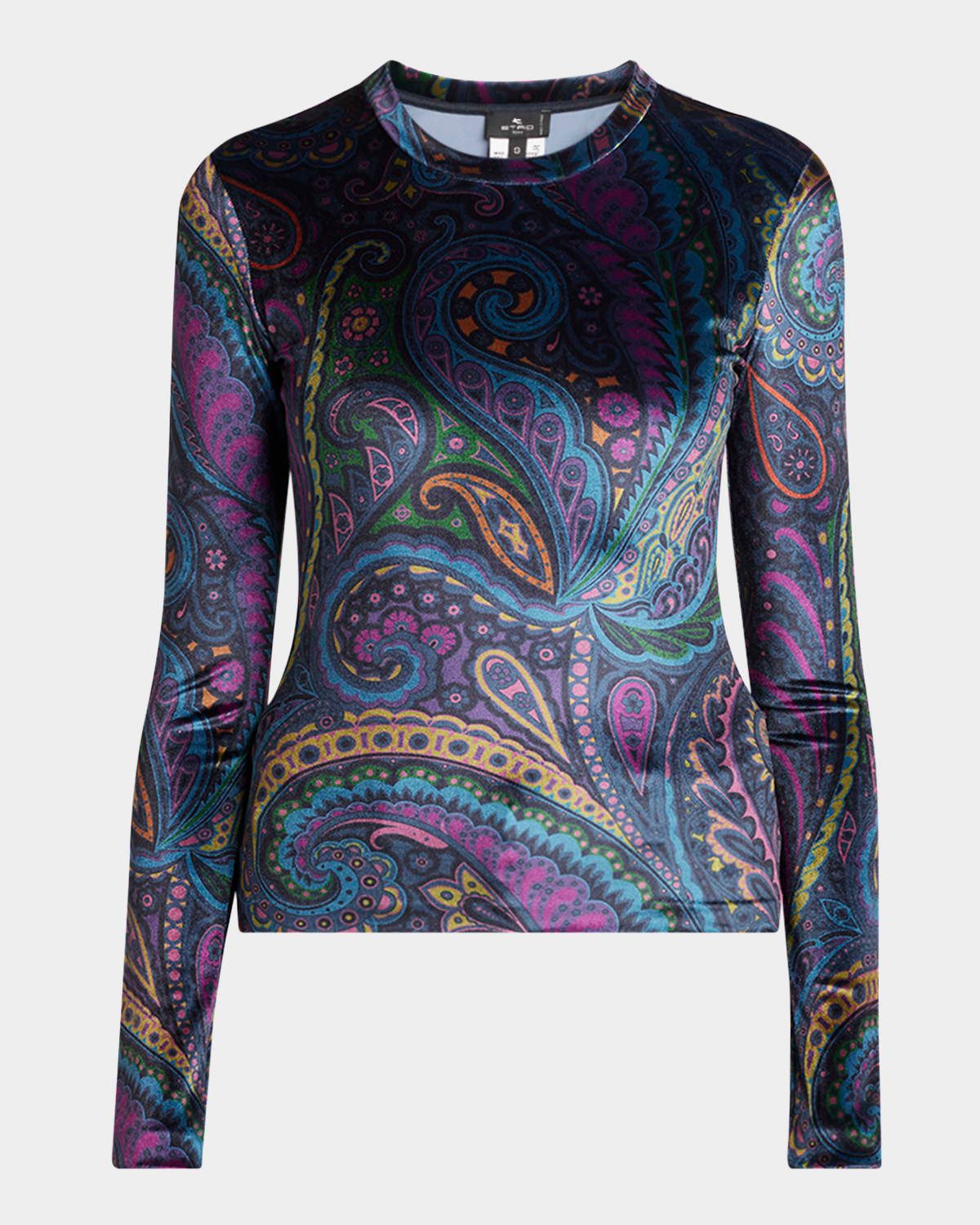 Emerald Paisley Velvet Long-Sleeve Top