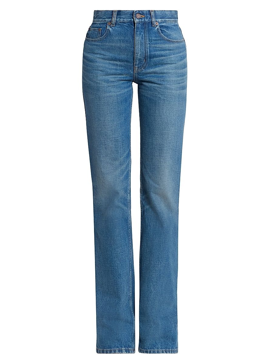 Women's Whiskered Cotton Straight-Leg Jeans - Dusty Cobalt - Size 26