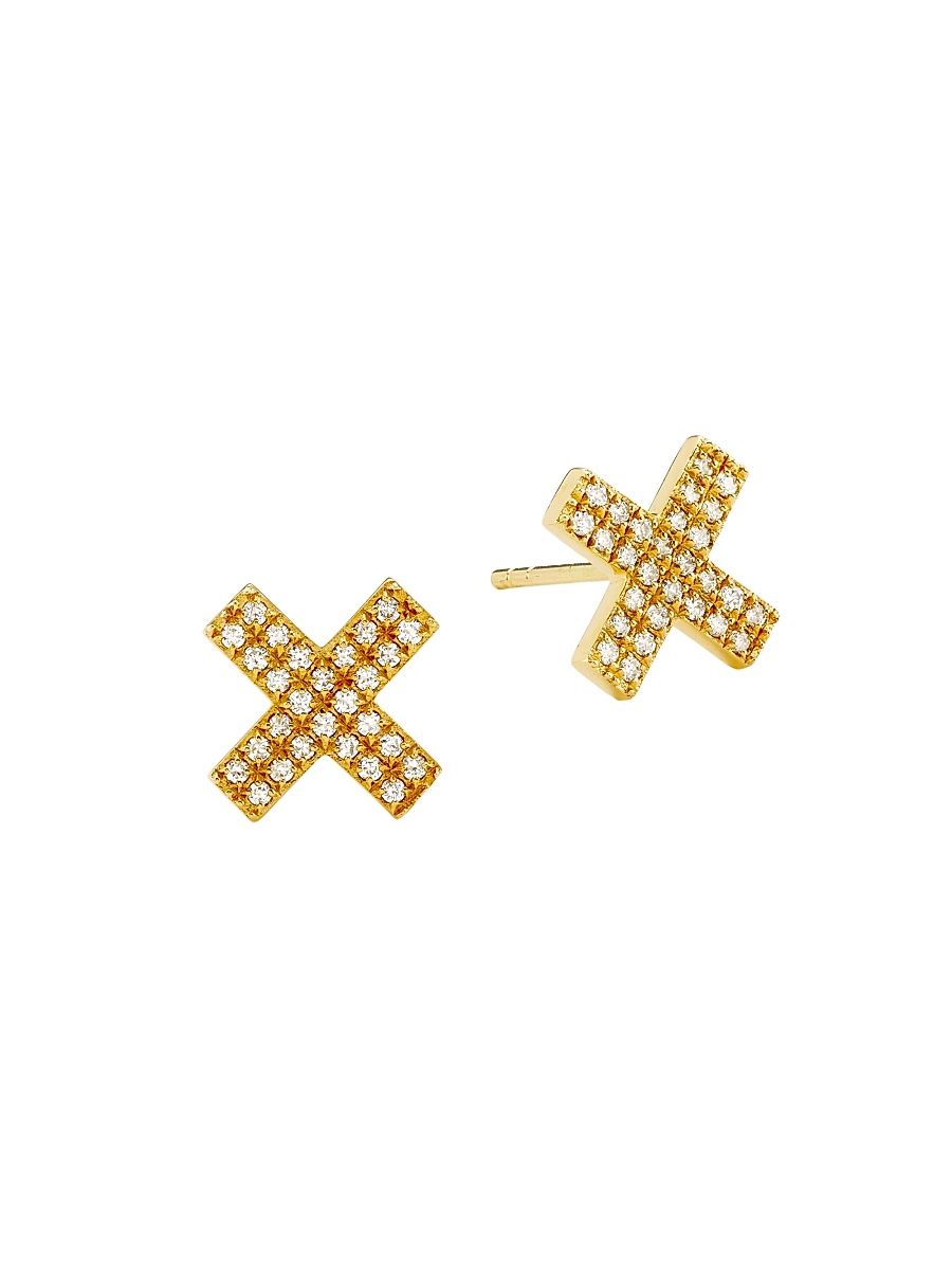 Women's 14K Yellow Gold & 0.2 TCW Diamond X Stud Earrings - Yellow Gold