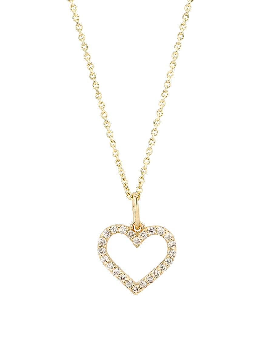 Women's 14K Yellow Gold & Diamond Open Heart Charm Necklace - Gold
