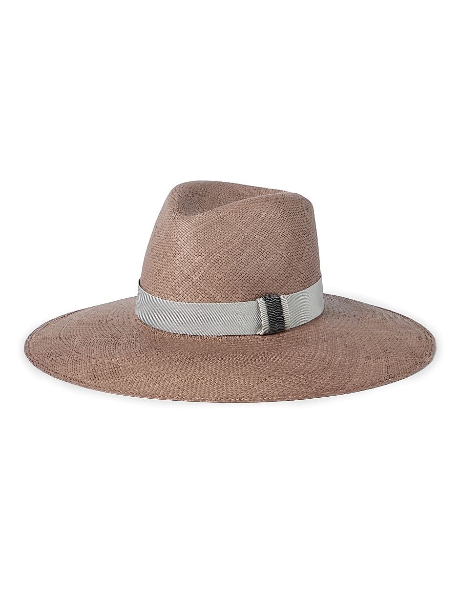 Women's Straw Fedora with Precious Leather Band - Brown - Size Small
