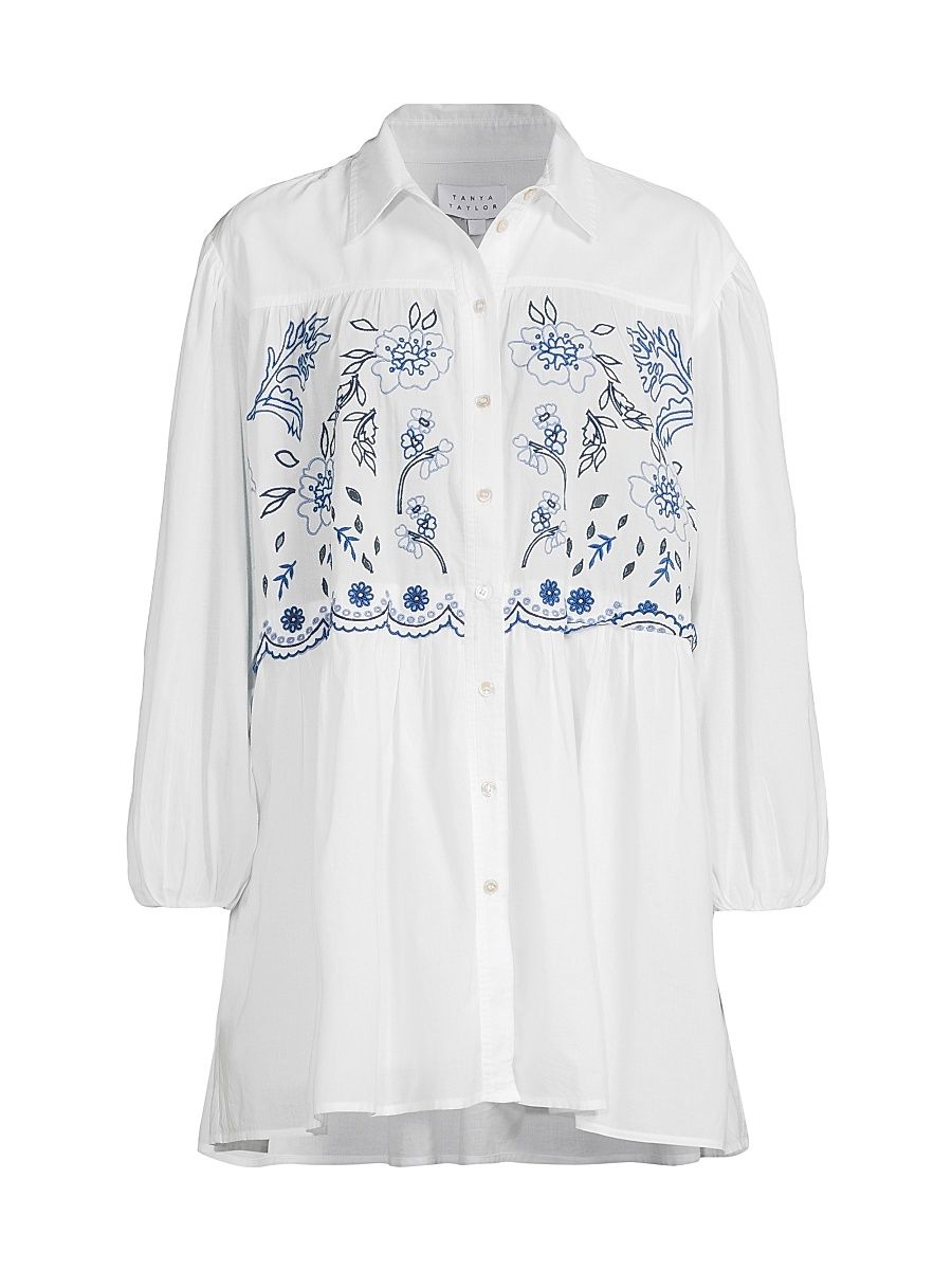 Women's Pippa Embroidered Minidress - Optic White Blue Multi - Size Large