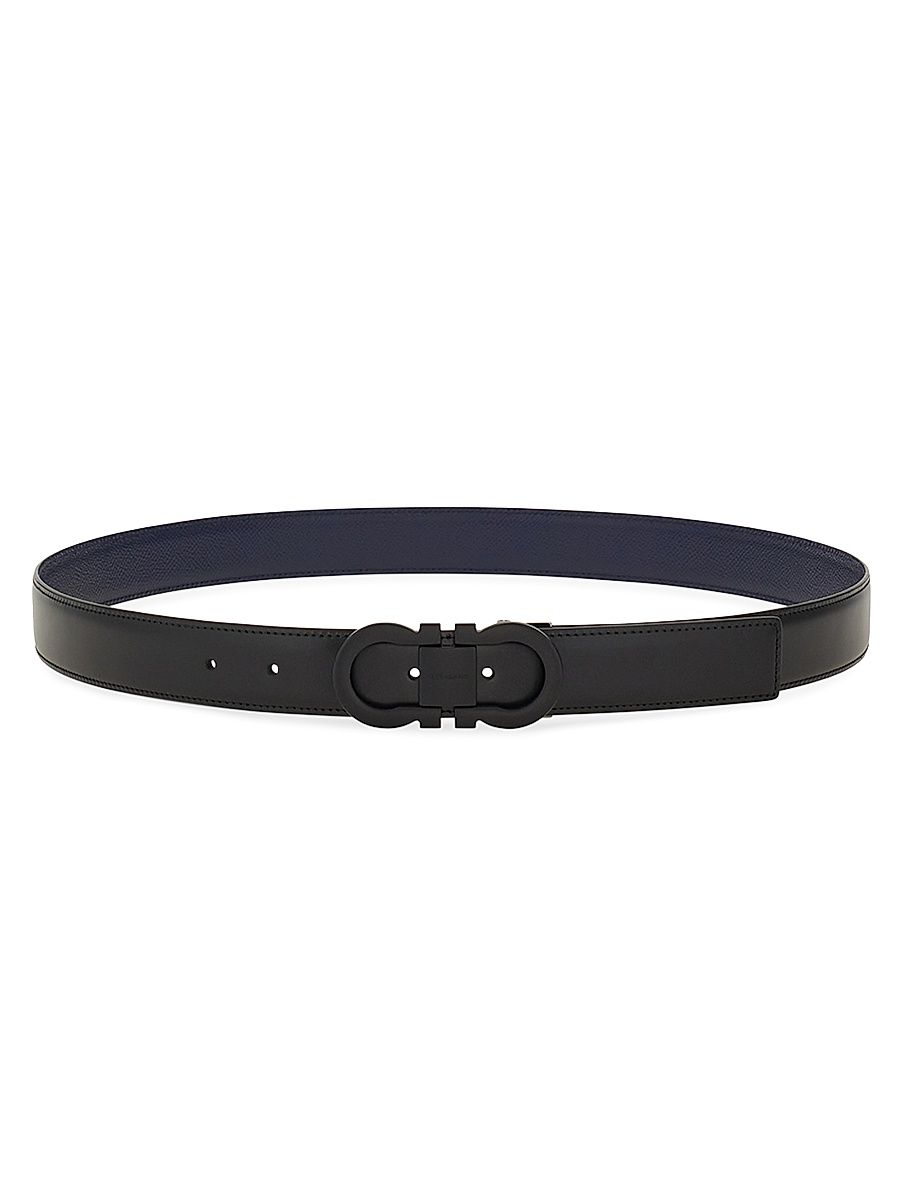 Men's Gancini-Buckle Leather ReversibleBelt - Black Blue - Size 42