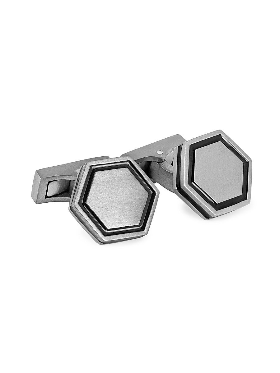 Men's Tateossian x Lamborghini Hex Titanium & Enamel Cufflinks - Black Enamel