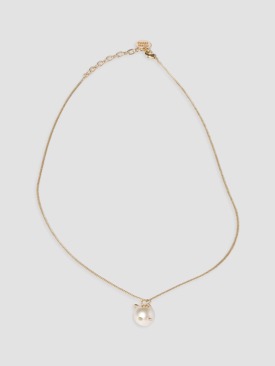 Women's Metal Necklace with Pendant - Gold White