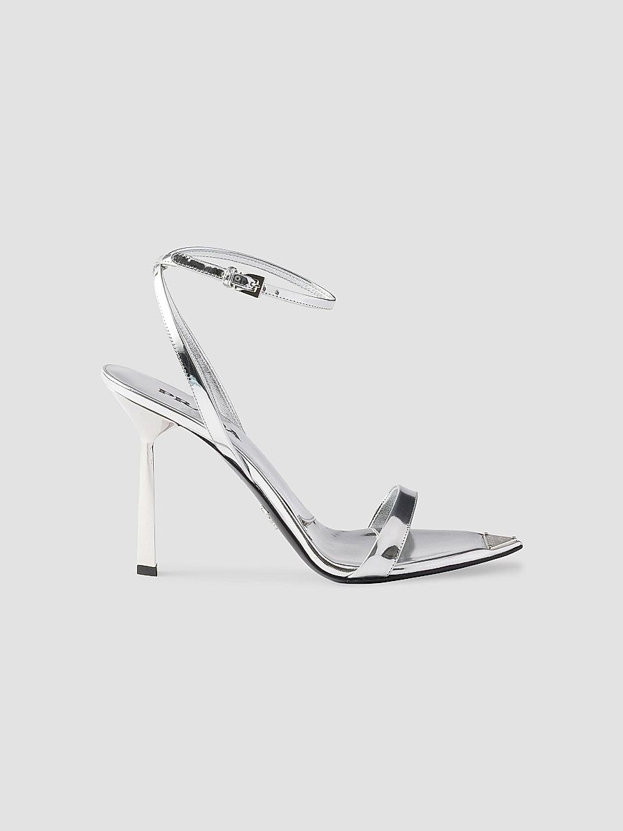 Prada Women's Metallic Leather High-Heeled Sandals - Silver - Size 8