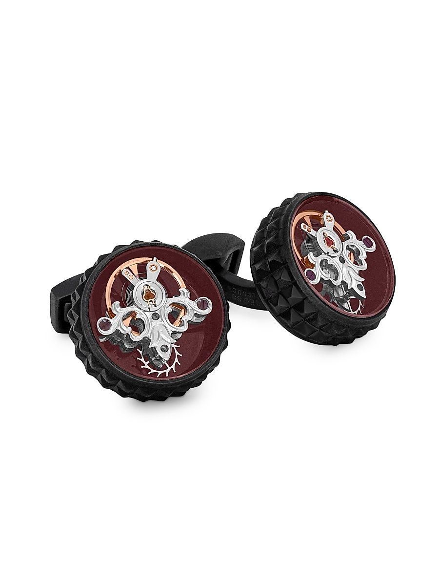 Men's Gunmetal-Tone & Enamel Gear Cufflinks - Black